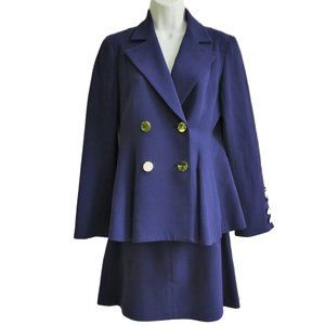 WooL Pink Tartan Canada Blue Skirt Suit Blazer Double Breasted Silver Buttons